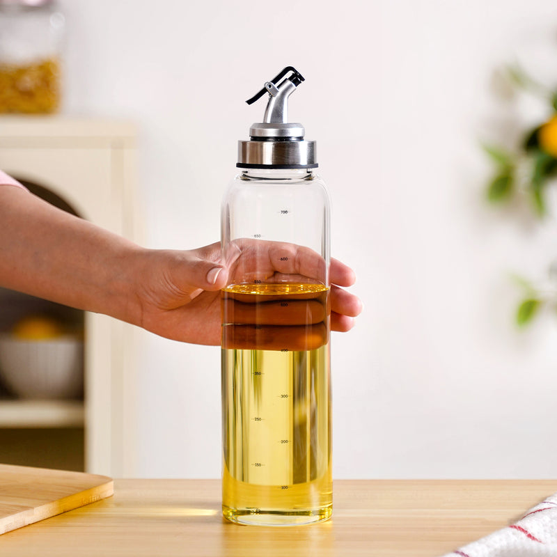 Glass Oil Dispenser Bottle With Nozzle And Measurement Marking 750ml