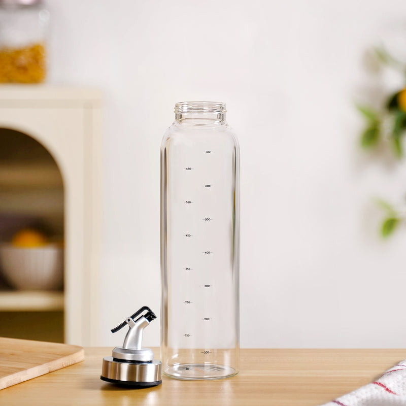 Glass Oil Dispenser Bottle With Nozzle And Measurement Marking 750ml