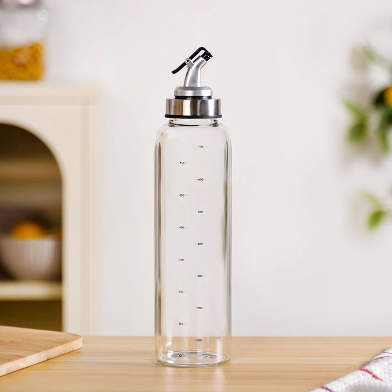 Glass Oil Dispenser Bottle With Nozzle And Measurement Marking 750ml