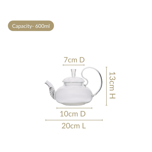 Vintage Glass Tea Pot With Spout Strainer 600ml