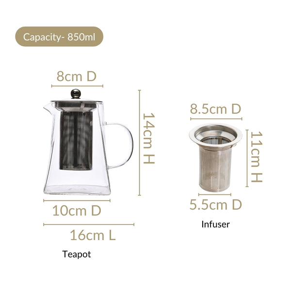 Modern Flame Safe Glass Kettle With Strainer 850ml