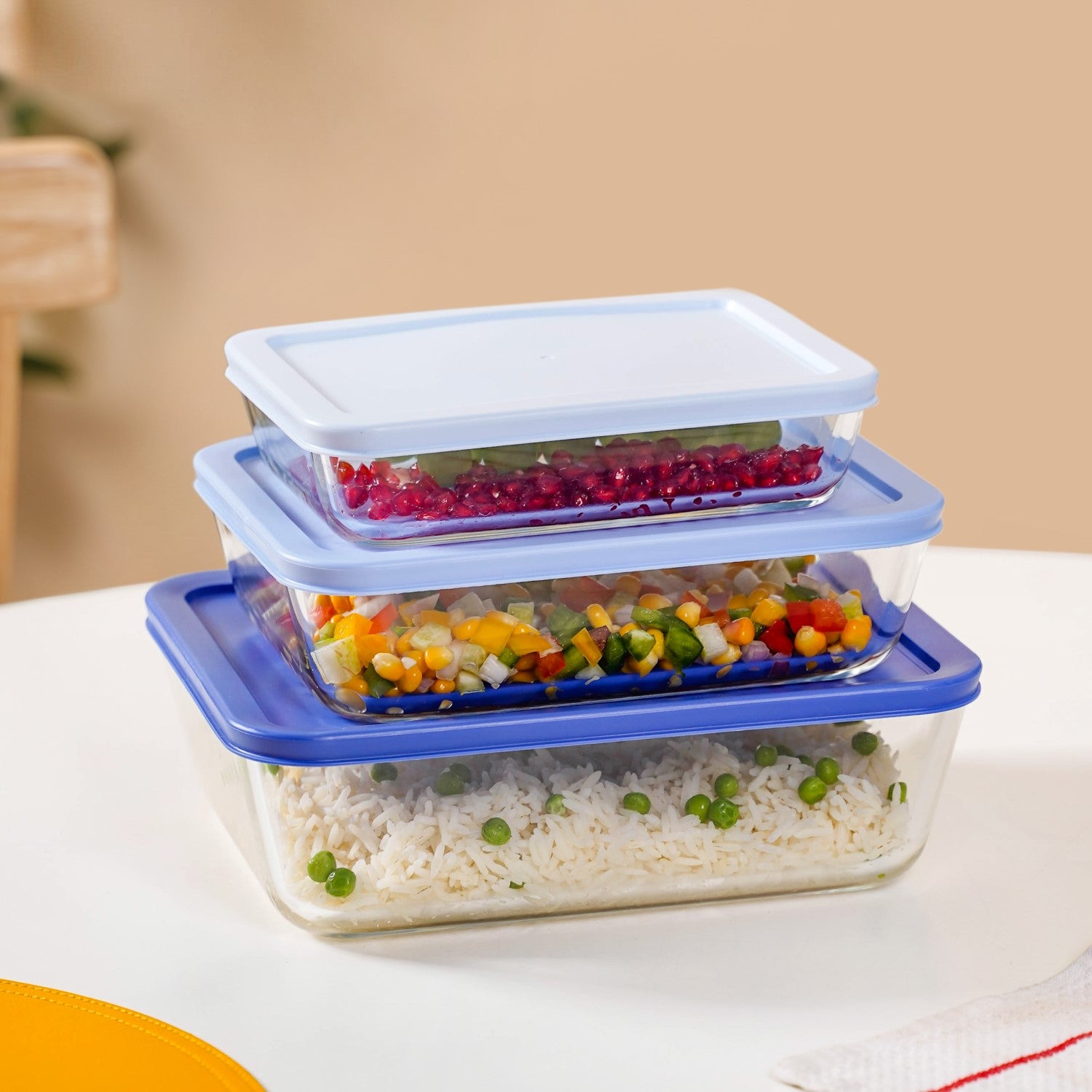Set Of 3 Nested Design Glass Storage Containers S 700ml M 1400ml 2600ml ...