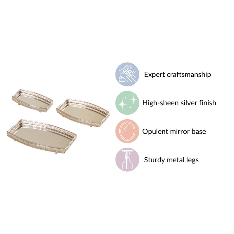 Luxury Mirror Tray Silver Set Of 3