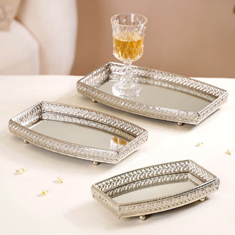 Luxury Mirror Tray Silver Set Of 3