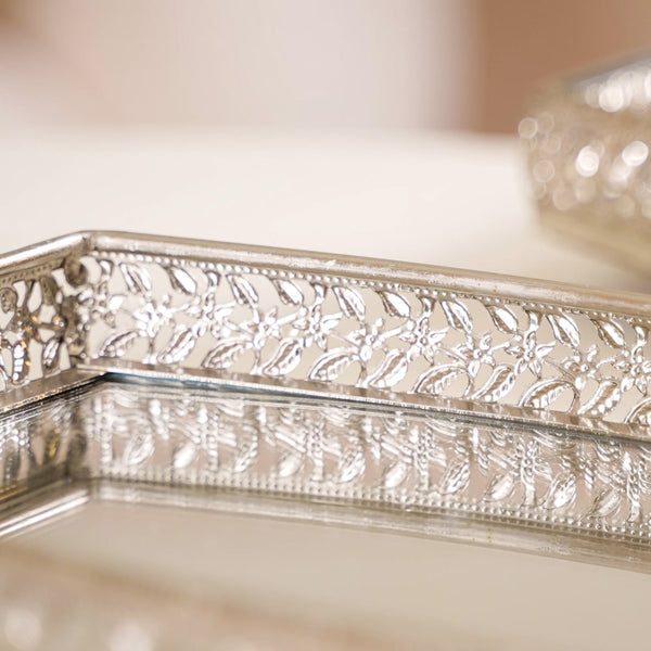 Luxury Mirror Tray Silver Set Of 3