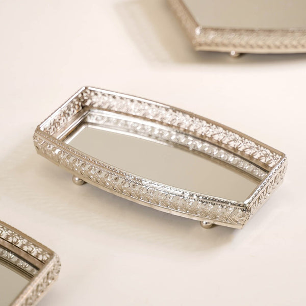 Luxury Mirror Tray Silver Set Of 3