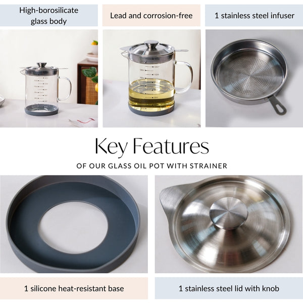 Glass Oil Pot With Strainer 1500ml