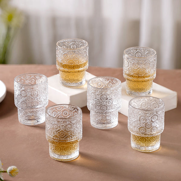 Set of 6 Floral Drinking Glass Tumblers