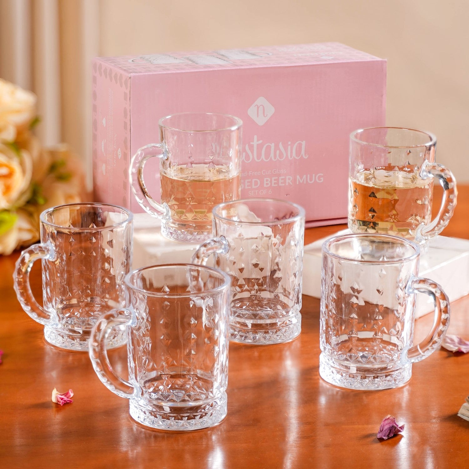 Diamond Embossed Glass Cup Set Of 6 200ml