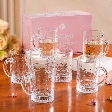 Diamond Embossed Glass Cup Set Of 6 200ml