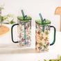 Set Of 2 Springtime Leakproof Borosilicate Glass Travel Sipper Cup With Straw 365ml