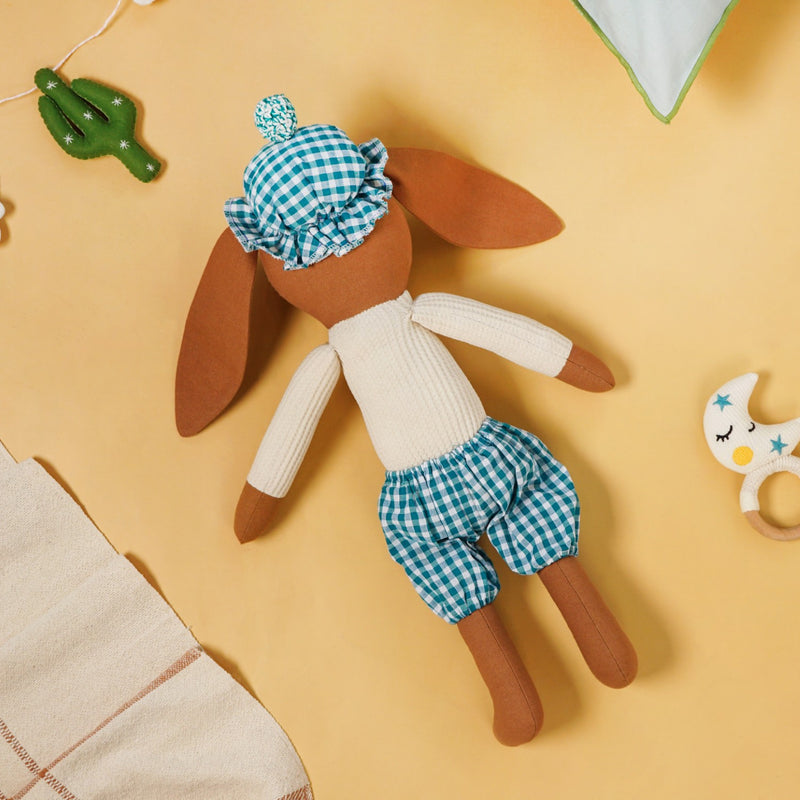 Mr Goat Plushy Toy In Teal Gingham Outfit