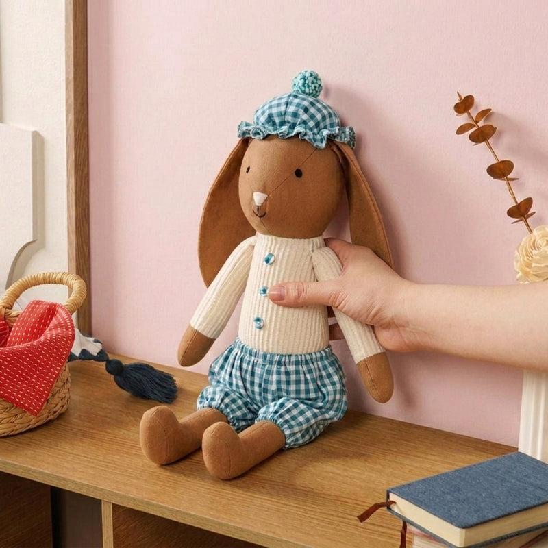 Mr Goat Plushy Toy In Teal Gingham Outfit