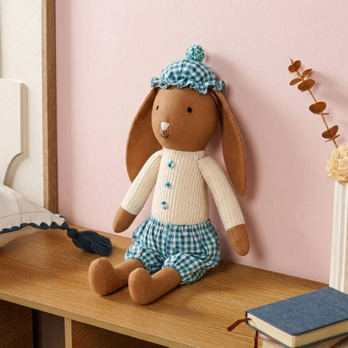 Mr Goat Plushy Toy In Teal Gingham Outfit