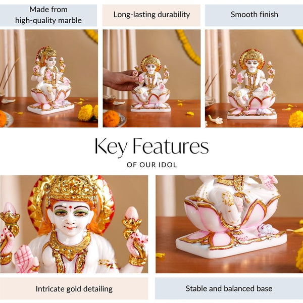 Goddess Laxmi On Lotus Idol 17x12cm