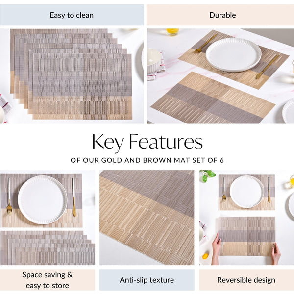 Gold And Brown Mat Set Of 6