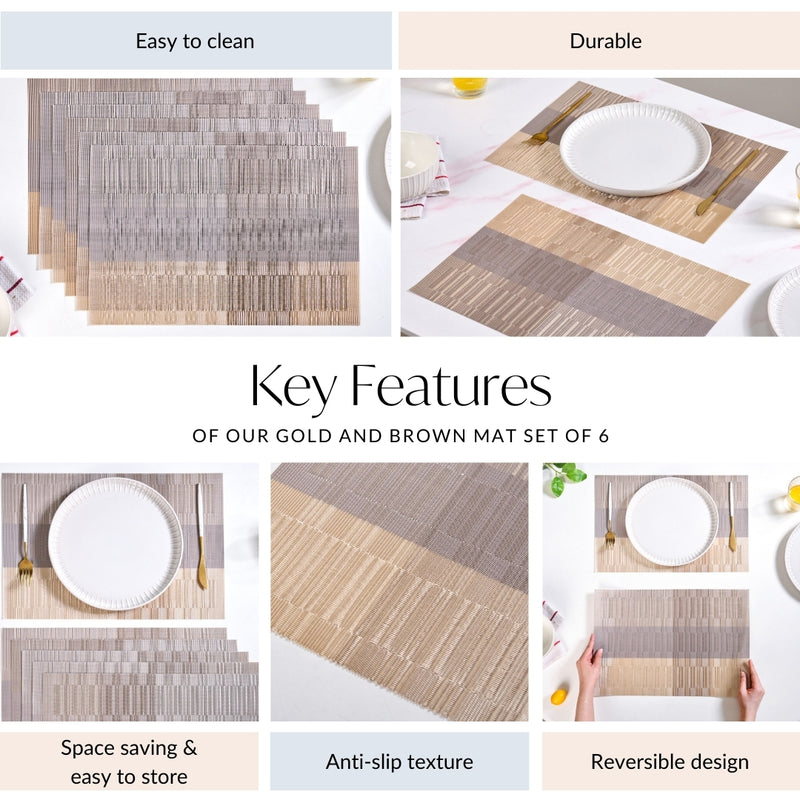 Gold And Brown Mat Set Of 6