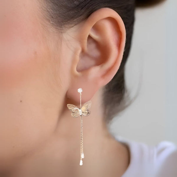 Gold Butterfly Tassel Earrings