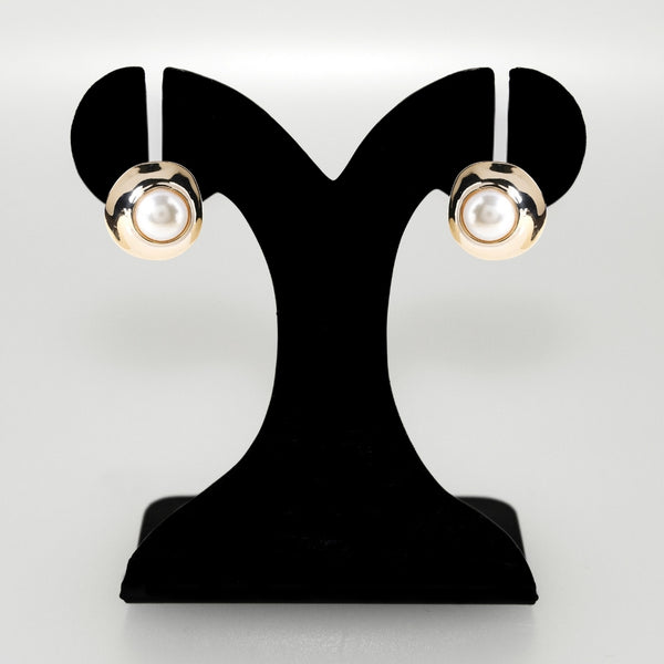 Gold Disc With Pearl Stud Earrings