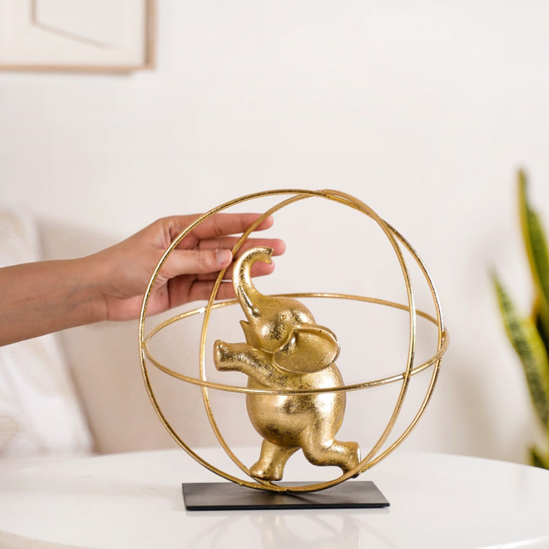 Gold Elephant Globe Accent