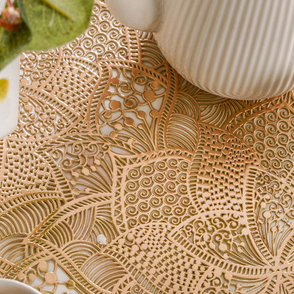 Floral Cutwork Table Runner Gold 90x35cm