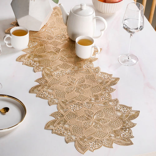 Gold Floral Cutwork Table Runner