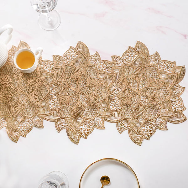 Floral Cutwork Table Runner Gold 90x35cm