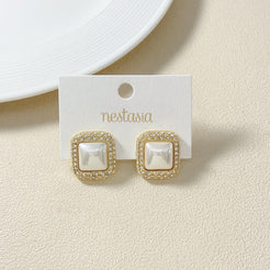 Gold Framed Pearl Studs