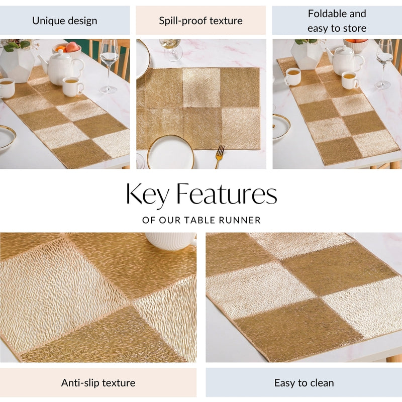 Gold Hue Grid Dining Table Runner 33x14 Inch