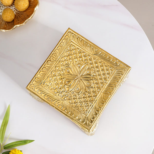 Gold Puja Chowki Small 16x16cm