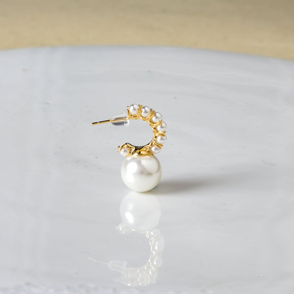 Gold Semi Hoop With Pearl Drop