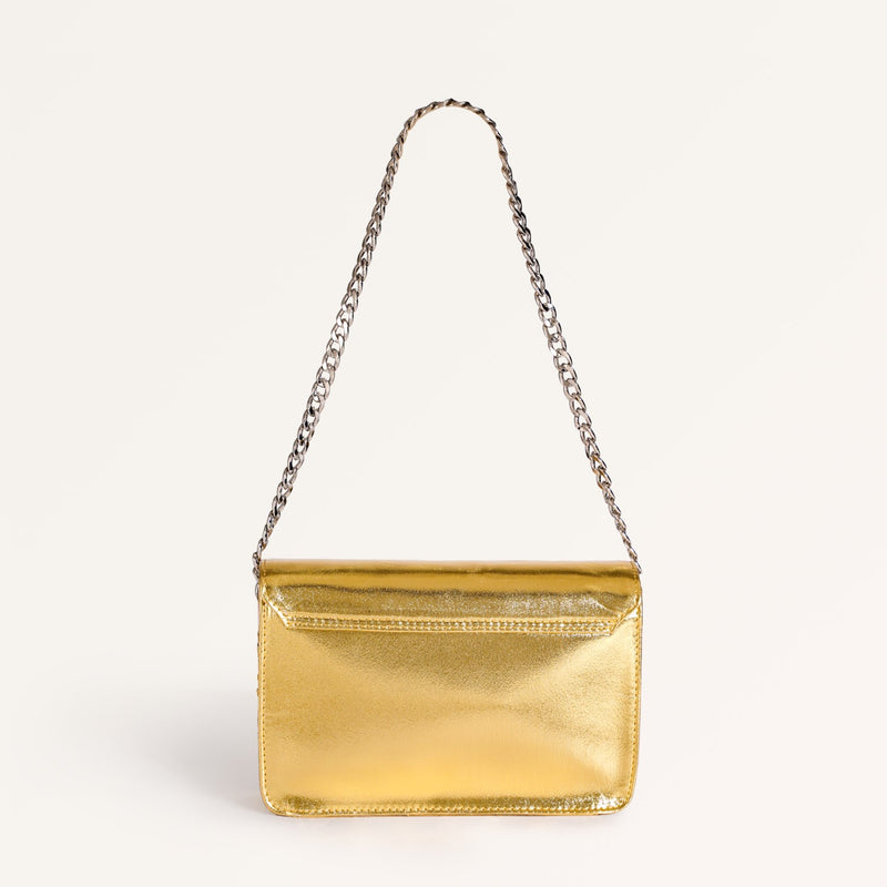 Gold Sheen Chain Strap Shoulder Bag