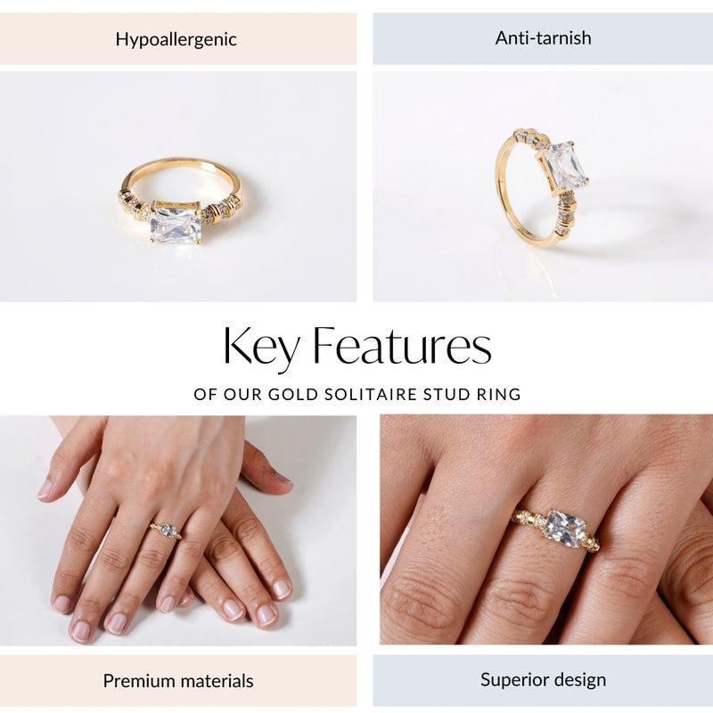 Gold Solitaire Stud Ring