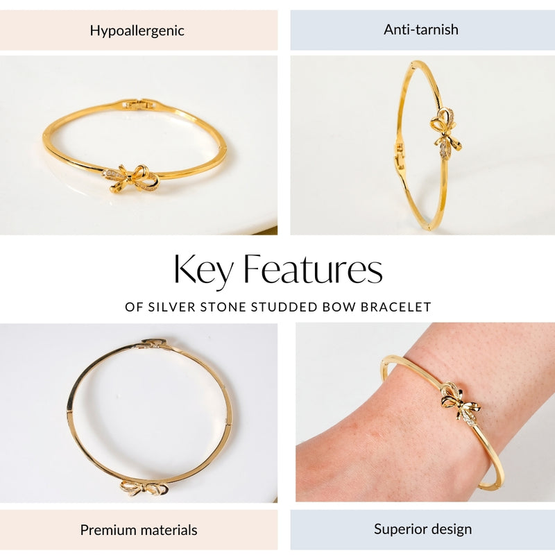 Gold Stone Studded Bow Bracelet