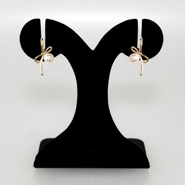 Gold Bow Pearl Drop Earrings