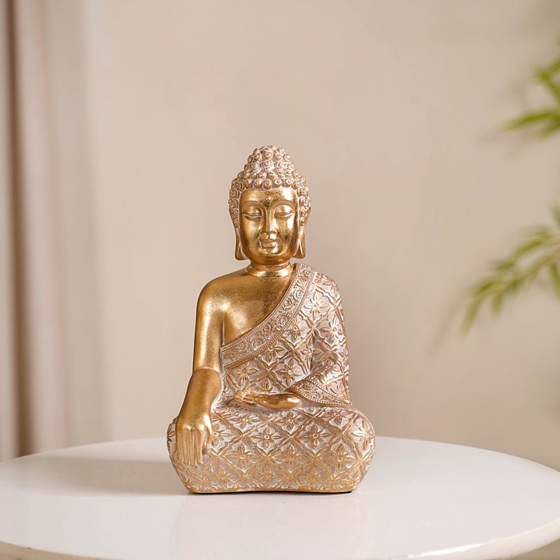 Gold Buddha Statue - Gold Buddha Statue, Decorative Buddha Figurine, Spiritual Buddha Showpiece, Gold Finish Buddha Idol, Buddha Statue for Home Decor