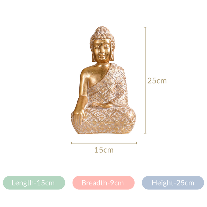 Gold Buddha Statue - Gold Buddha Statue, Decorative Buddha Figurine, Spiritual Buddha Showpiece, Gold Finish Buddha Idol, Buddha Statue for Home Decor