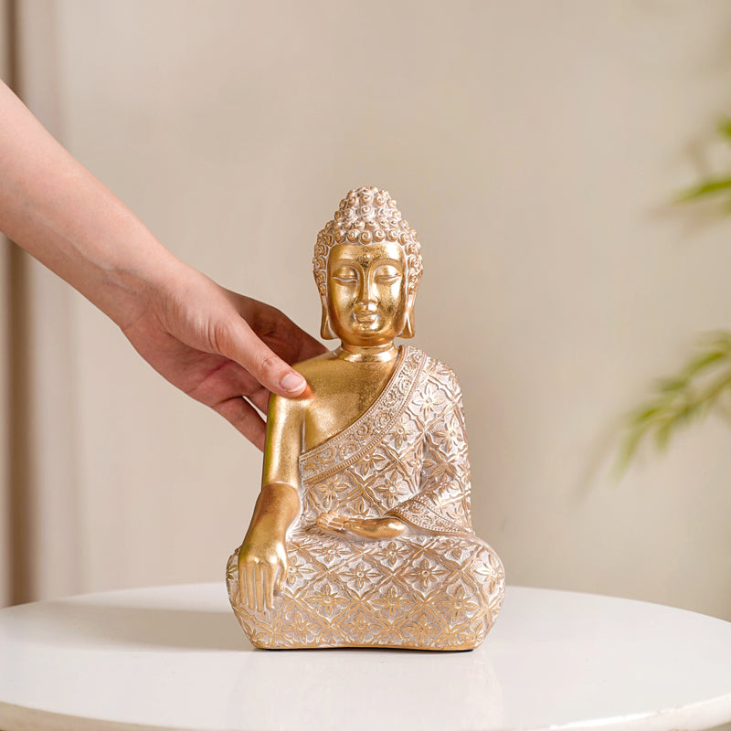 Gold Buddha Statue - Gold Buddha Statue, Decorative Buddha Figurine, Spiritual Buddha Showpiece, Gold Finish Buddha Idol, Buddha Statue for Home Decor
