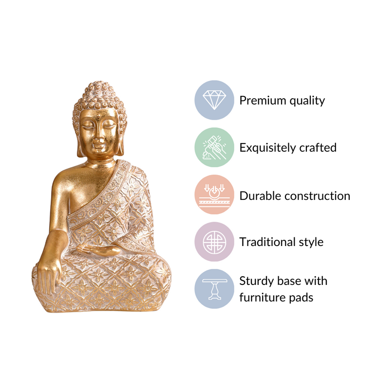 Gold Buddha Statue - Gold Buddha Statue, Decorative Buddha Figurine, Spiritual Buddha Showpiece, Gold Finish Buddha Idol, Buddha Statue for Home Decor