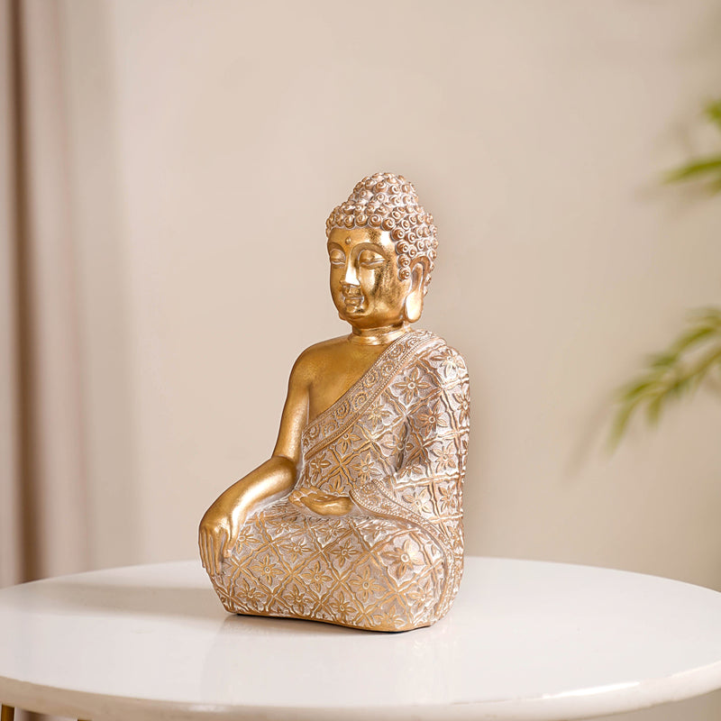 Gold Buddha Statue - Gold Buddha Statue, Decorative Buddha Figurine, Spiritual Buddha Showpiece, Gold Finish Buddha Idol, Buddha Statue for Home Decor