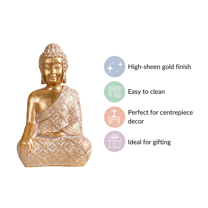 Gold Buddha Statue - Gold Buddha Statue, Decorative Buddha Figurine, Spiritual Buddha Showpiece, Gold Finish Buddha Idol, Buddha Statue for Home Decor