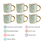 Matte Mint Gold Floral Coffee Cup Set of 6 350ml- Tea cups, tea cup set, ceramic tea cups, tea cup set of 6