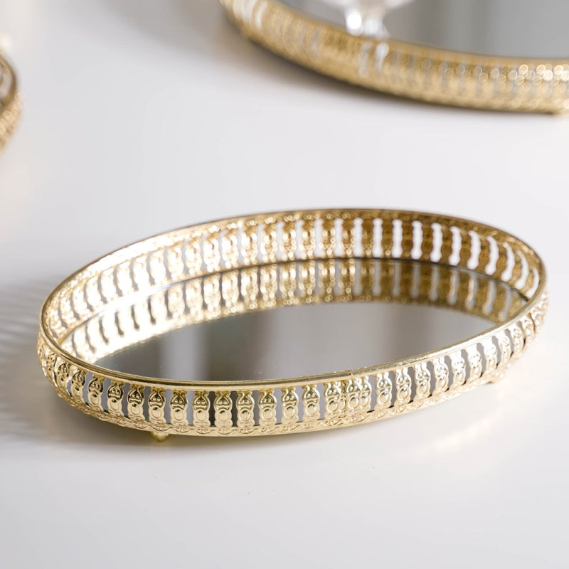 Set Of 3 Oval Metal Tray Gold