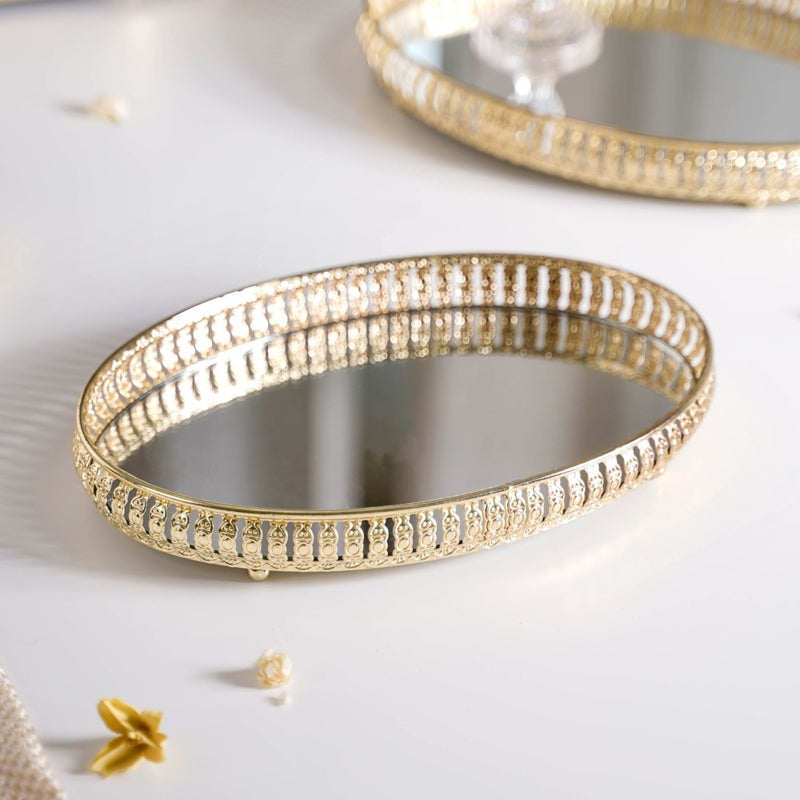 Set Of 3 Oval Metal Tray Gold