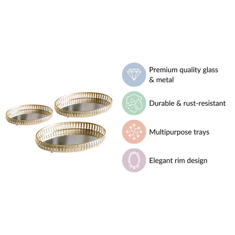 Set Of 3 Oval Metal Tray Gold