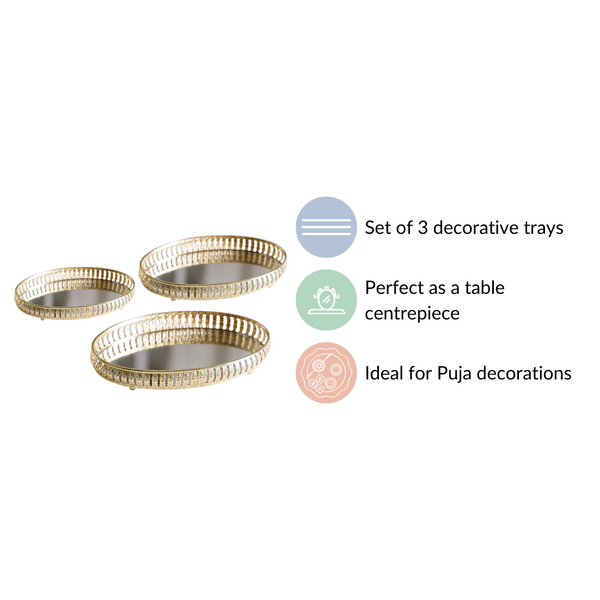 Set Of 3 Oval Metal Tray Gold