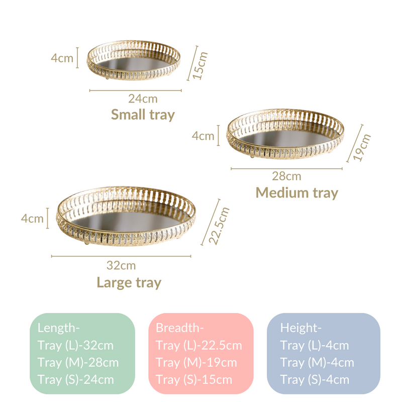 Set Of 3 Oval Metal Tray Gold