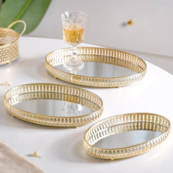Set Of 3 Oval Metal Tray Gold