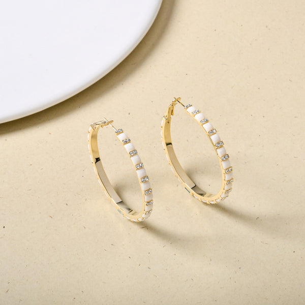 Gold And White Lattice Hoop Earrings