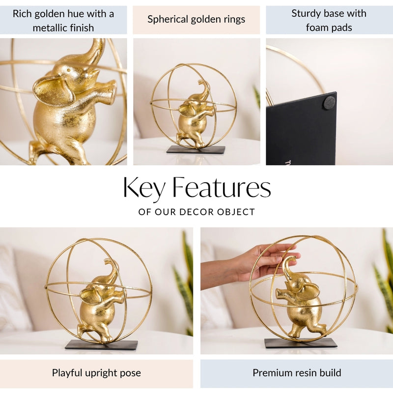 Gold Elephant Globe Accent